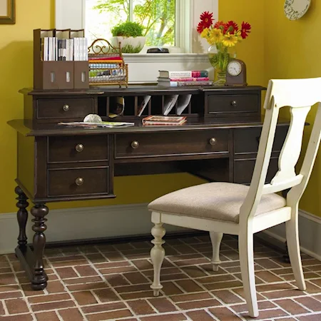 Letter Writing Desk with Letter Deck, File Drawers, and Center Drop Front Drawer